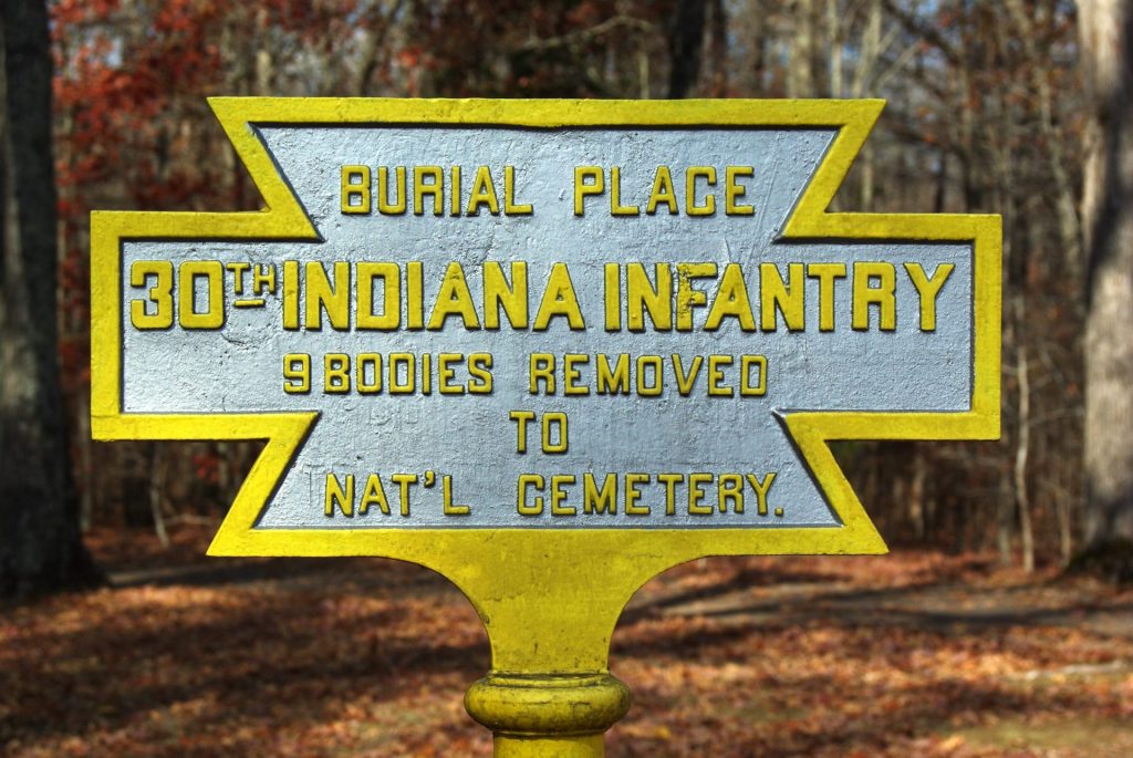 30TH INDIANA INFANTRY BODIES REMOVED WAR MEMORIAL MARKER
