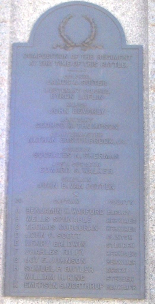 34TH NEW YORK VOLUNTEER INFANTRY REGIMENT WAR MEMORIAL PLAQUE C