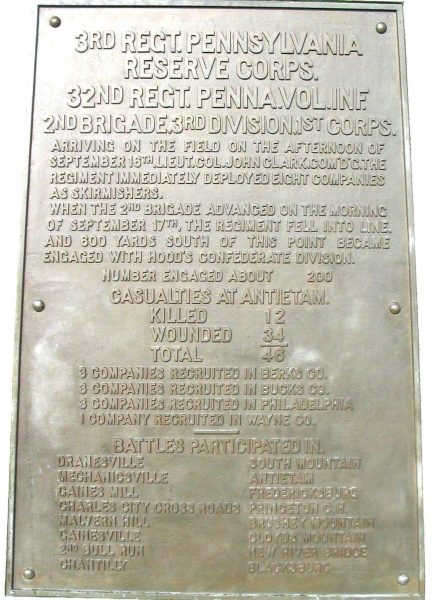 3RD PENNSYLVANIA VOLUNTEER INFANTRY REGIMENT WAR MEMORIAL PLAQUE