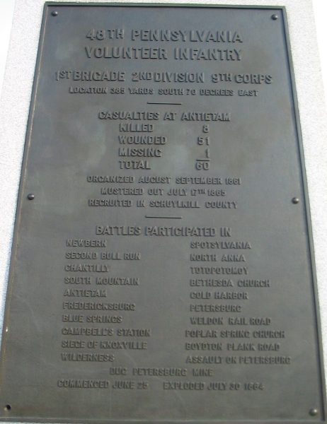 48TH PENNSYLVANIA VOLUNTEER INFANTRY REGIMENT WAR MEMORIAL PLAQUE A