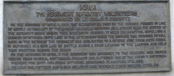 7TH IOWA INFANTRY REGIMENT AT SHILOH MEMORIAL PLAQUE