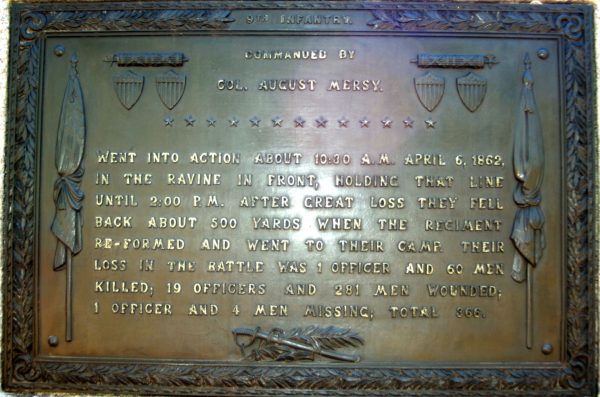 9TH ILLINOIS INFANTRY MEMORIAL PLAQUE