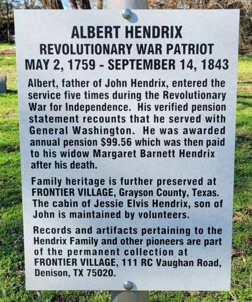 ALBERT HENDRIX REVOLUTIONARY WAR PATRIOT MEMORIAL PLAQUE