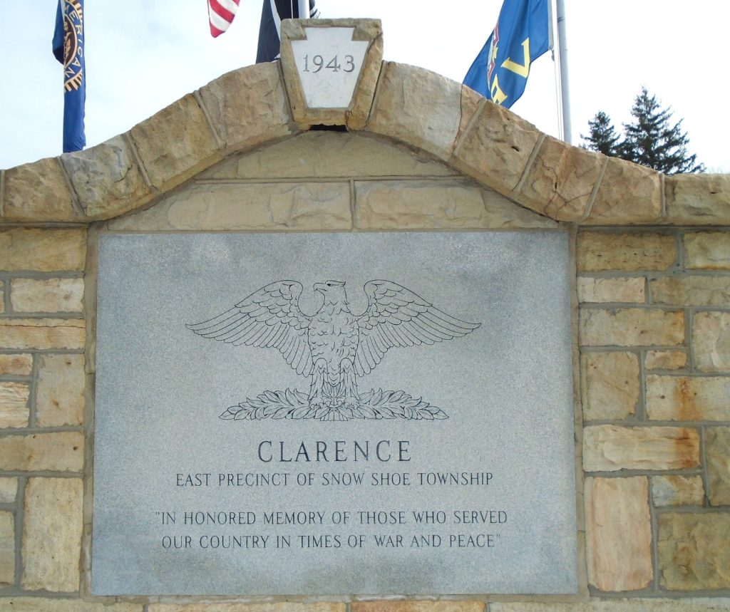 CLARENCE EAST PRECINCT OF SNOW SHOE TOWNSHIP VETERANS MEMORIAL CLOSE-UP