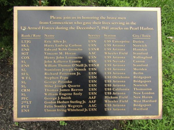 CONNECTICUT PEARL HARBOR WAR MEMORIAL PLAQUE