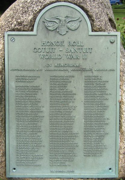 COTUIT-SANTUIT WORLD WAR II HOHOR ROLL MEMORIAL PLAQUE