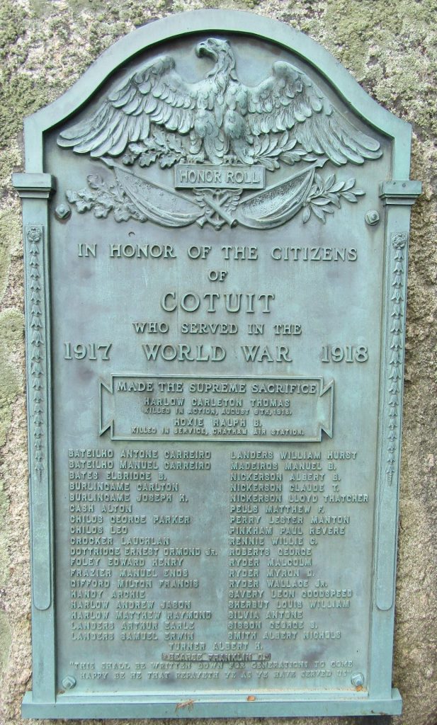 COTUIT WORLD WAR HONOR ROLL MEMORIAL PLAQUE