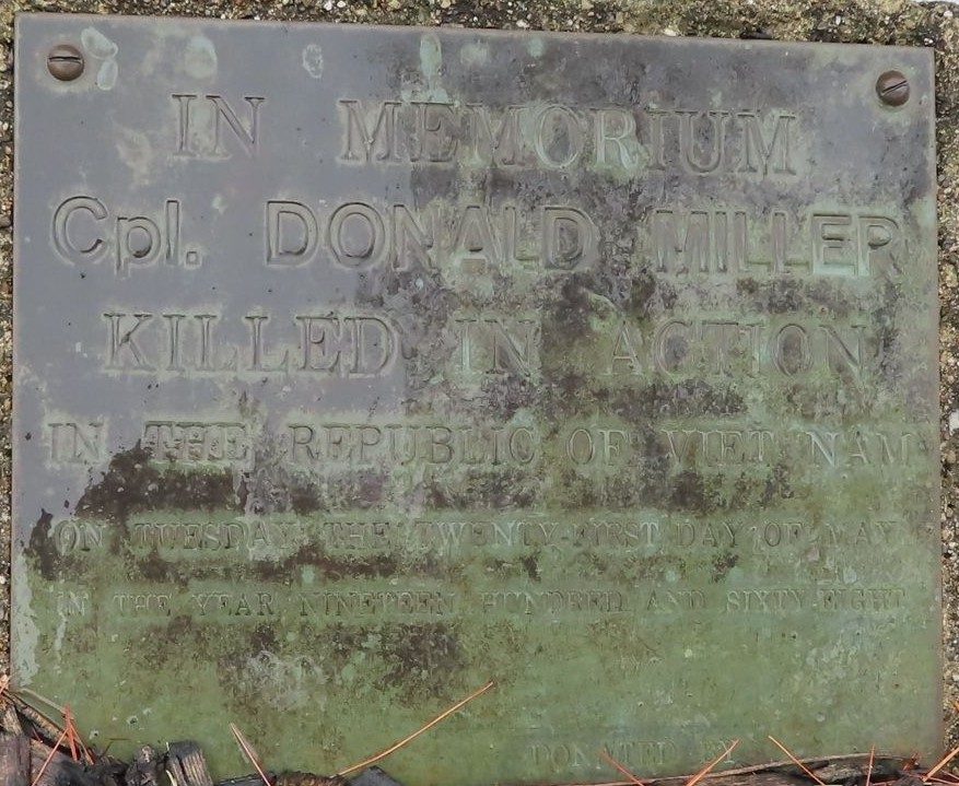 CPL. DONALD MILLER WAR MEMORIAL PLAQUE