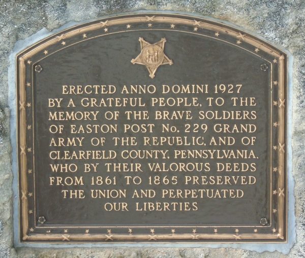 EASTON POST NO. 229 AND CLEARFIELD COUNTY CIVIL WAR MEMORIAL PLAQUE