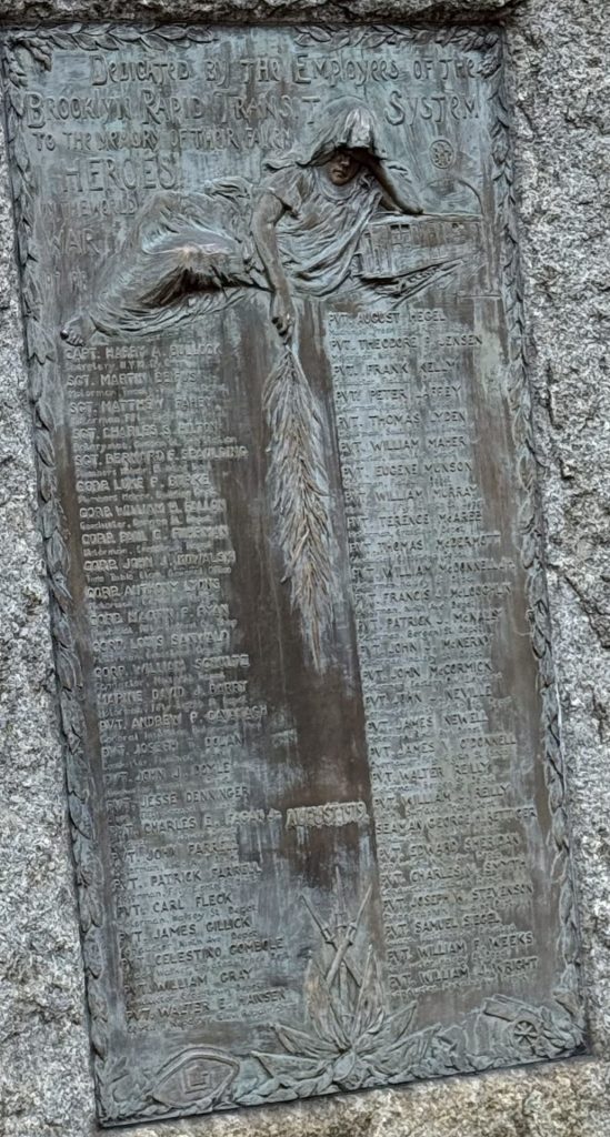 EMPLOYEES OF THE BROOKLYN RAPID TRANSIT SYSTEM WAR MEMORIAL PLAQUE A