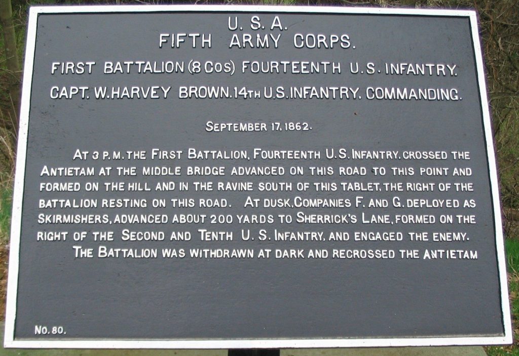 FIFTH ARMY CORPS, FIRST BATTALION (8 COS) FOURTEENTH U.S. INFANTRY WAR MEMORIAL PLAQUE