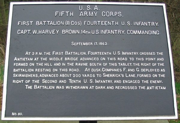 FIFTH ARMY CORPS, FIRST BATTALION (8 COS) FOURTEENTH U.S. INFANTRY WAR MEMORIAL PLAQUE