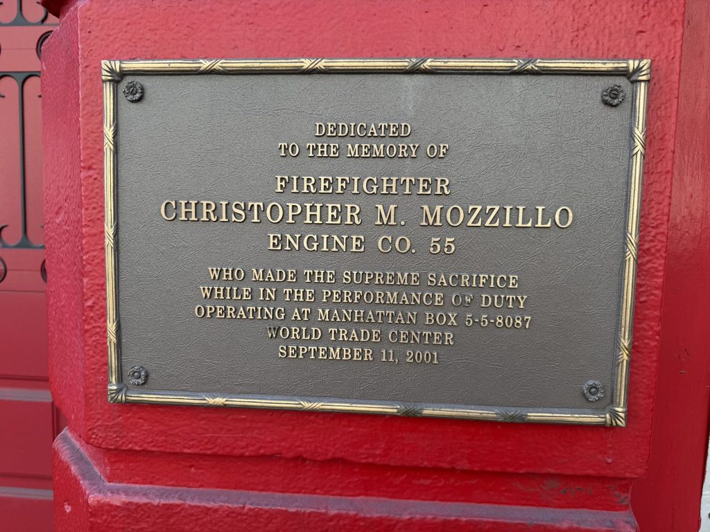 FIREFIGHTER CHRISTOPHER M. MOZZILLO SEPTEMBER 11, 2001 MEMORIAL PLAQUE