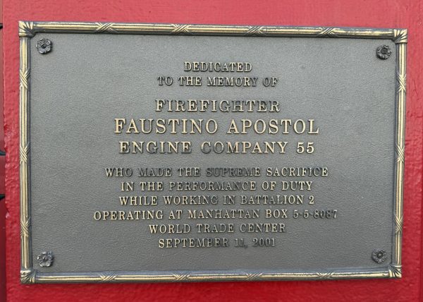 FIREFIGHTER FAUSTINO APOSTOL SEPTEMBER 11, 2001 MEMORIAL PLAQUE