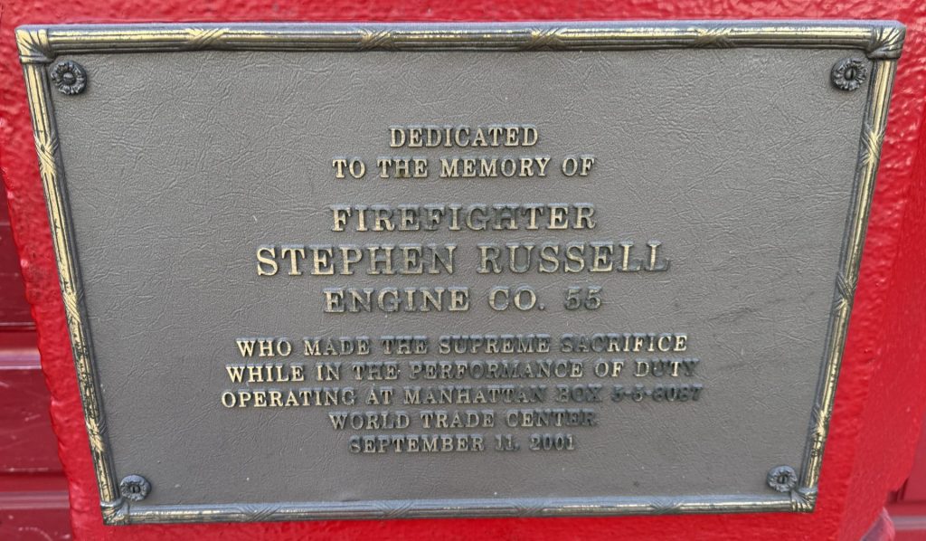 FIREFIGHTER STEPHEN RUSSELL SEPTEMBER 11, 2001 MEMORIAL PLAQUE
