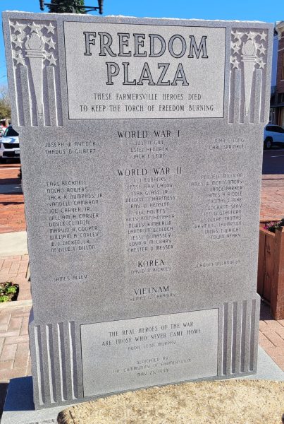 FREEDOM PLAZA FARMERSVILLE HEROES WAR MEMORIAL FRONT