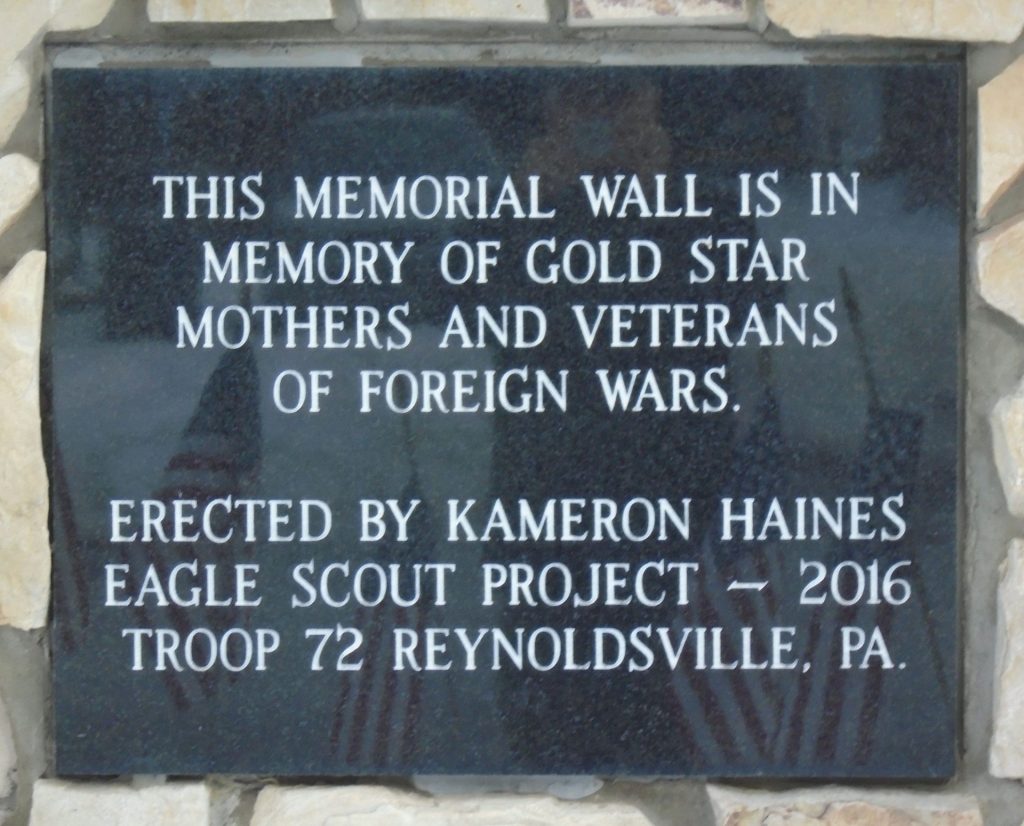 GOLD STAR MOTHERS AND VETERANS OF FOREIGN WARS MEMORIAL WALL STONE A