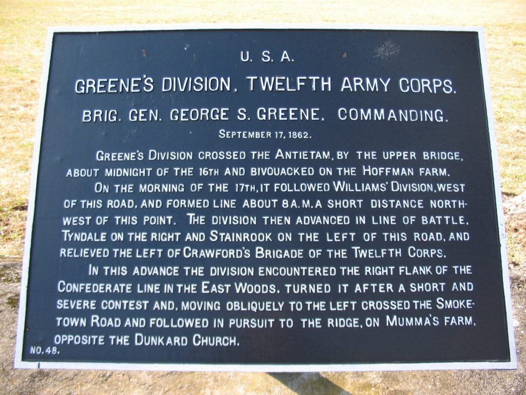 GREENE’S DIVISION, TWELFTH ARMY CORPS WAR MEMORIAL PLAQUE III