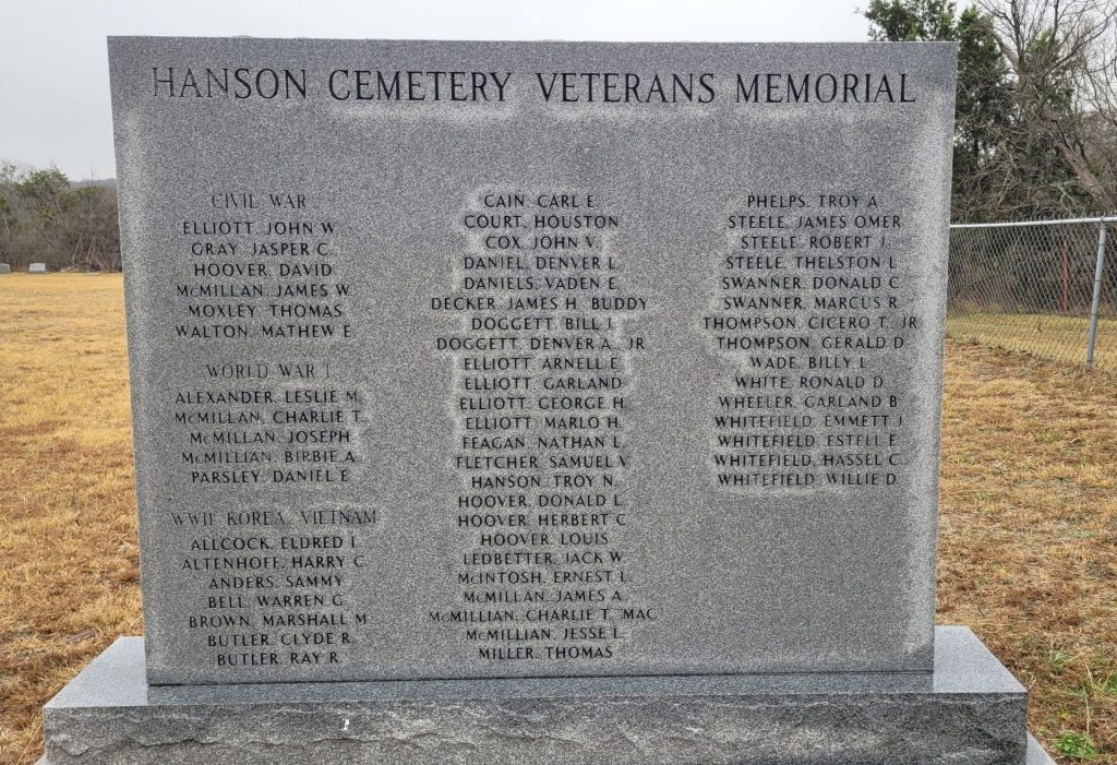 HANSON CEMETEY VETERANS MEMORIAL