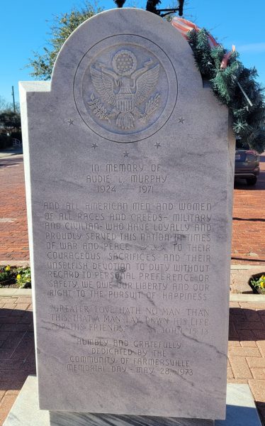 IN MEMORY OF AUDIE L. MURPHY WAR MEMORIAL FRONT