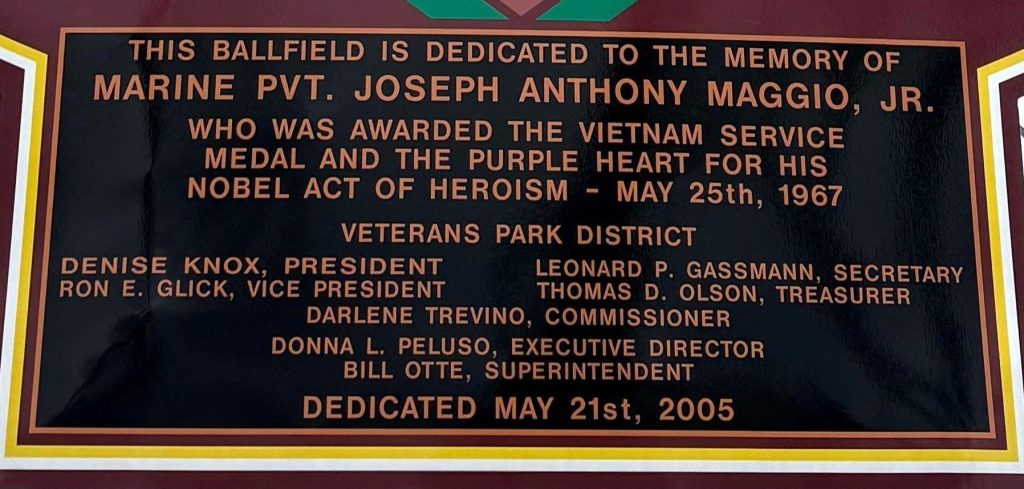 JOSEPH A . MAGGIO BASEBALL FIELD MEMORIAL PLAQUE A
