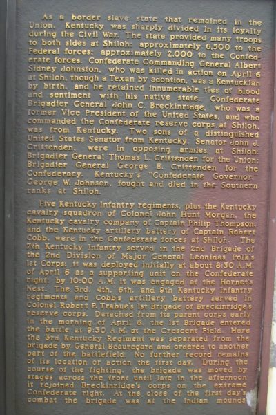 KENTUCKY REGIMENTS AT BATTLE OF SHILOH WAR MEMORIAL MEMORIAL PLAQUE  C