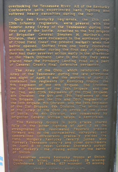 KENTUCKY REGIMENTS AT BATTLE OF SHILOH WAR MEMORIAL PLAQUE D