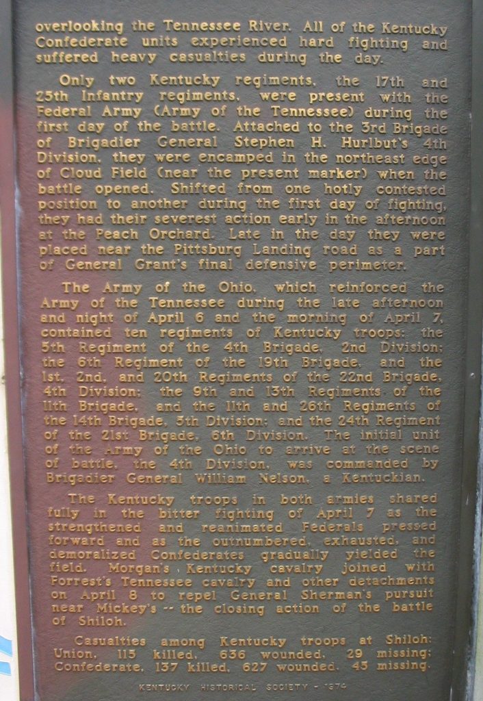 KENTUCKY REGIMENTS AT BATTLE OF SHILOH WAR MEMORIAL PLAQUE D