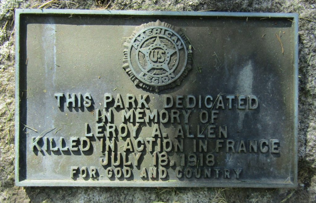 LEROY A. ALLEN WAR MEMORIAL PARK PLAQUE