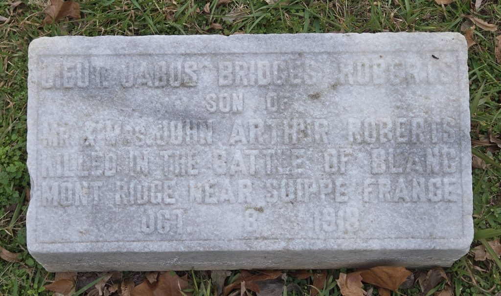 LIEUT. JABUS BRIDGES ROBERTS WAR MEMORIAL STONE