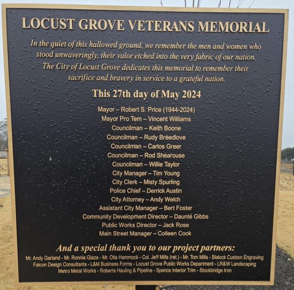 LOCUST GROVE VETERANS MEMORIAL PLAQUE