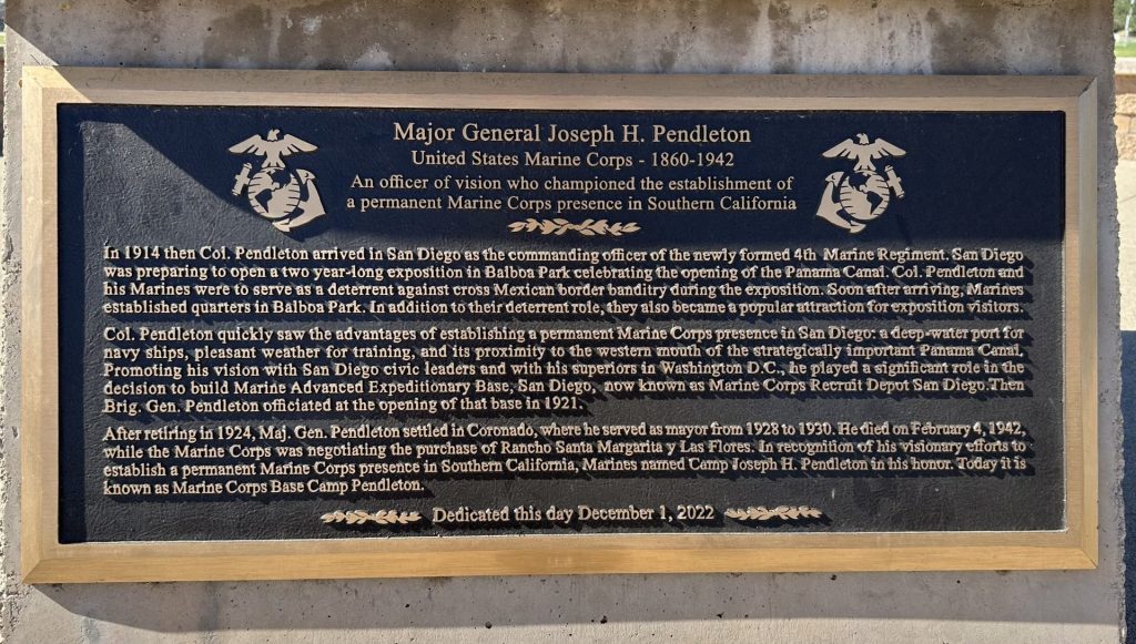 MAJOR GENERAL JOSEPH H. PENDLETON MEMORIAL PLAQUE