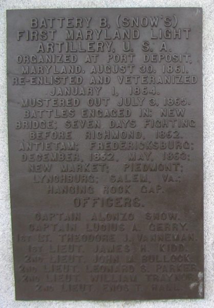 MARYLAND STATE MOUNUMENT AT ANTIETAM BATTLEFIELD PLAQUE E
