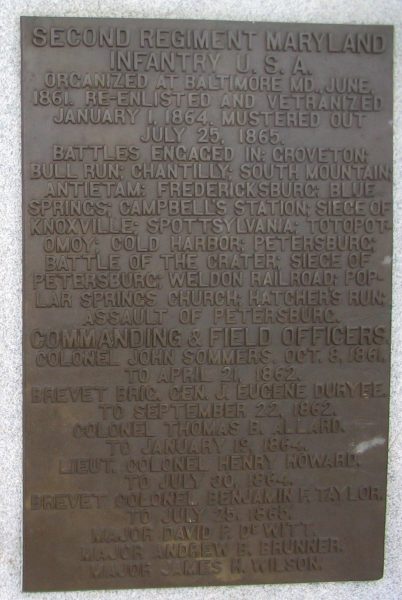 MARYLAND STATE MONUMENT AT ANTIETAM BATTLEFIELD PLAQUE F