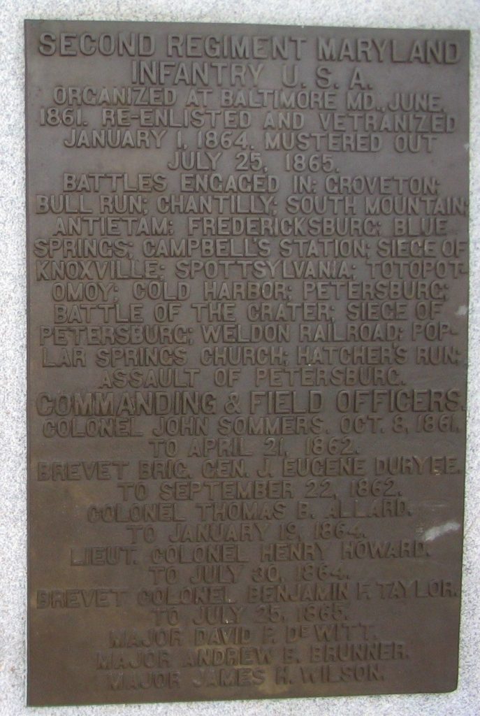 MARYLAND STATE MONUMENT AT ANTIETAM BATTLEFIELD PLAQUE F