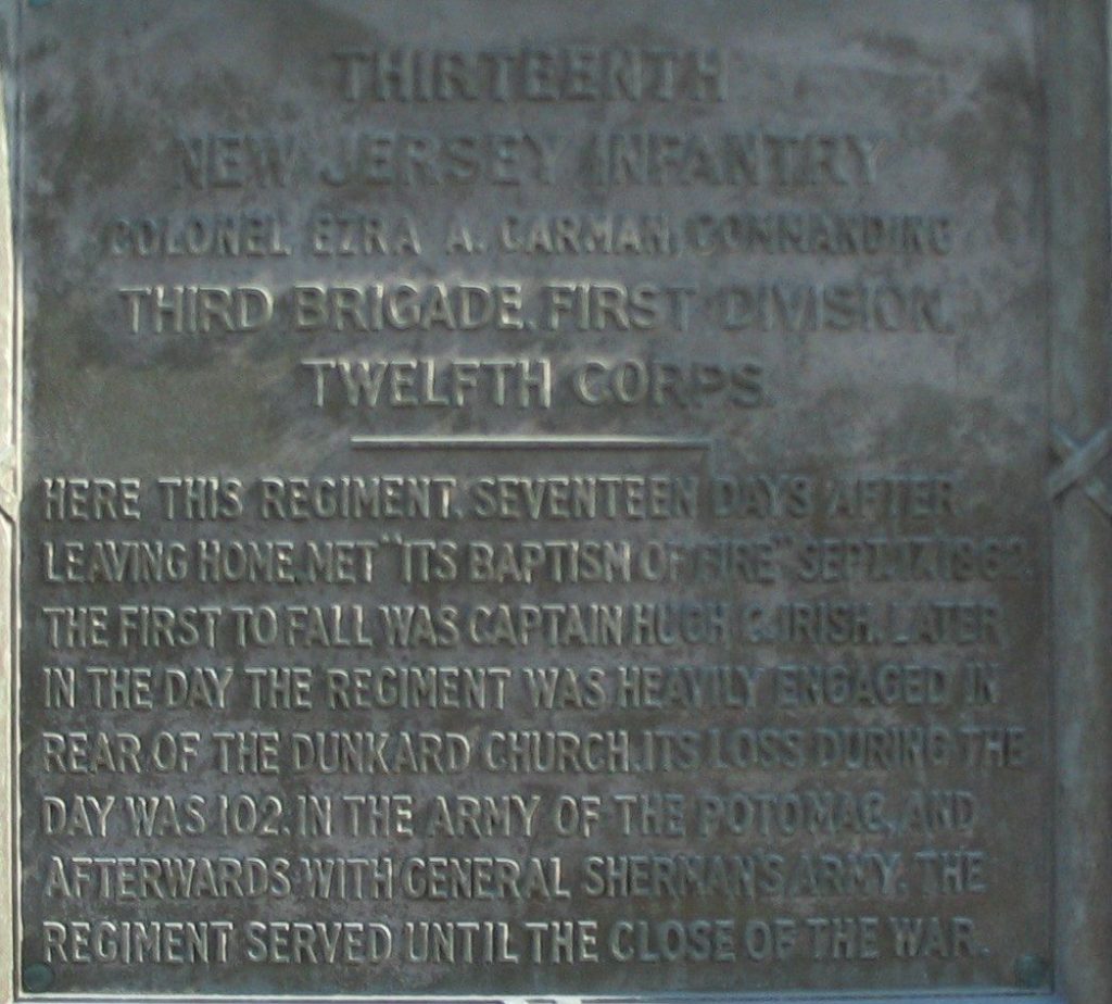 NEW JERSEY STATE BATTLE OF ANTIETAM MEMORIAL PLAQUE A