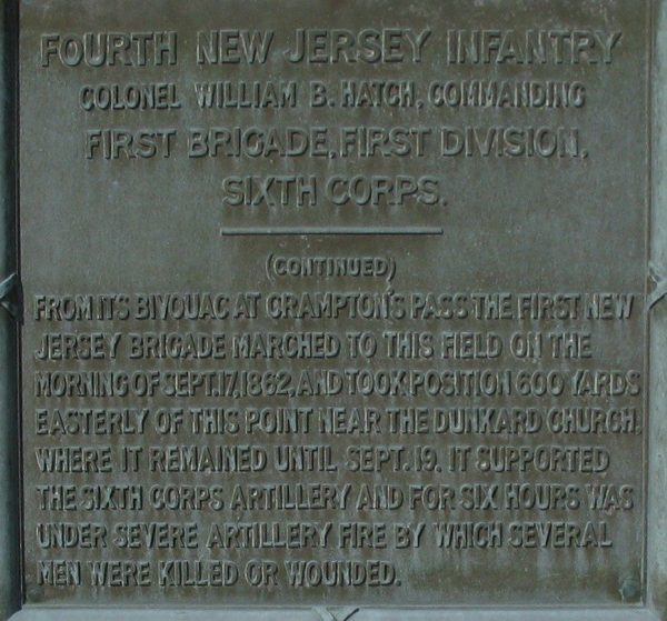 NEW JERSEY STATE BATTLE OF ANTIETAM MEMORIAL PLAQUE E