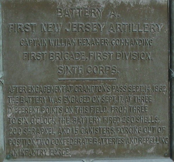 NEW JERSEY STATE BATTLE OF ANTIETAM MEMORIAL PLAQUE F
