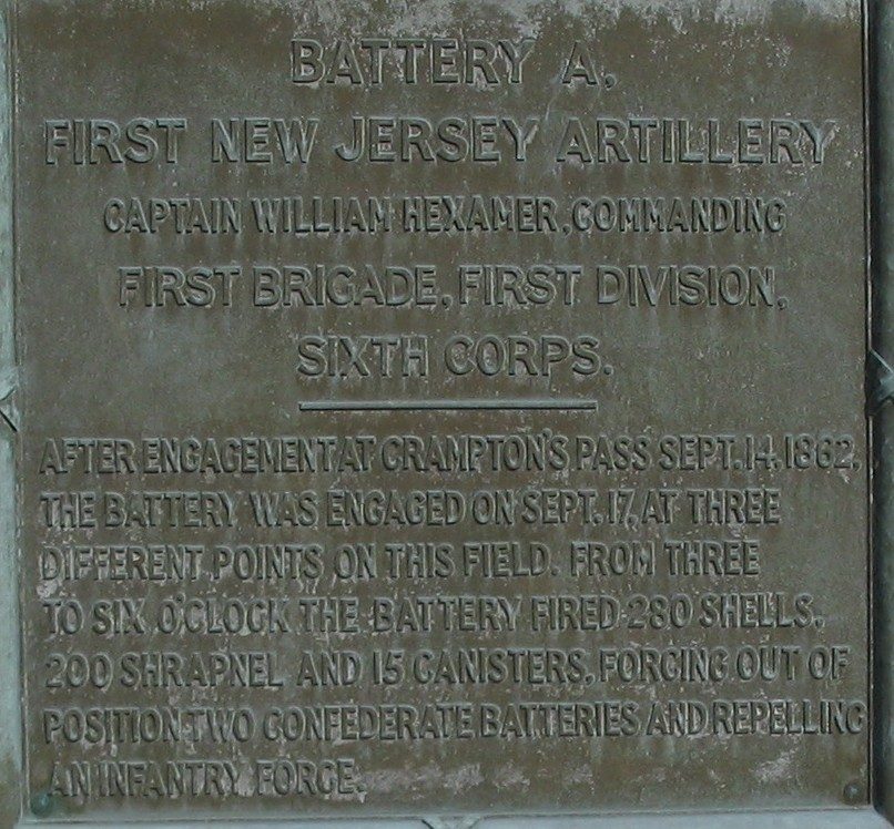 NEW JERSEY STATE BATTLE OF ANTIETAM MEMORIAL PLAQUE F