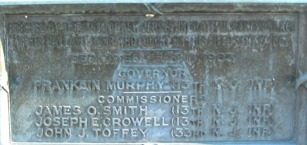 NEW JERSEY STATE BATTLE OF ANTIETAM MEMORIAL PLAQUE G