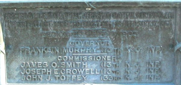 NEW JERSEY STATE BATTLE OF ANTIETAM MEMORIAL PLAQUE G