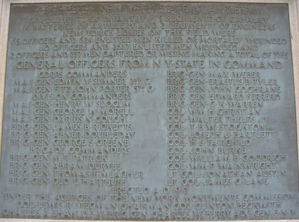NEW YORK STATE BATTLE OF ANTIETAM MEMORIAL PLAQUE B