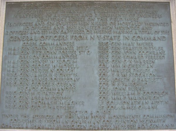 NEW YORK STATE BATTLE OF ANTIETAM MEMORIAL PLAQUE B
