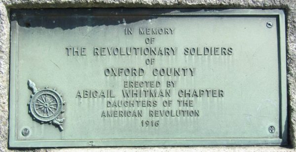 REVOLUTIONARY SOLDIERS OF OXFORD COUNTY WAR MEMORIAL PLAQUE