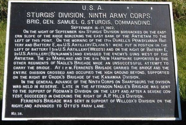 STURGIS’ DIVISION, NINTH ARMY CORPS WAR MEMORIAL PLAQUE