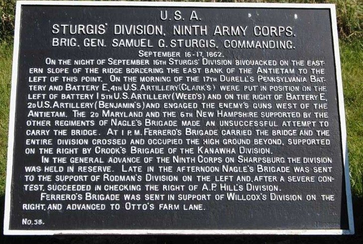 STURGIS’ DIVISION, NINTH ARMY CORPS WAR MEMORIAL PLAQUE