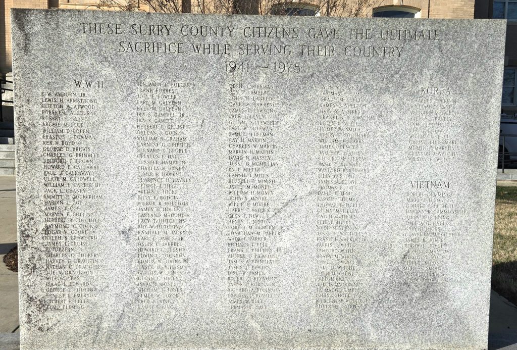 SURRY COUNTY CITIZENS ULTIMATE SACRIFICE WAR MEMORIAL FRONT