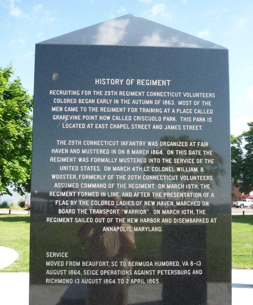 THE CONNECTICUT TWENTY-NINTH COLORED REGIMENT, C.V. INFANTRY MEMORIAL STONE B