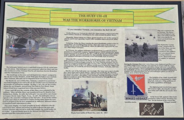 THE HUEY UH-1H WAS THE WORKHORSE OF VIETNAM MEMORIAL PANEL