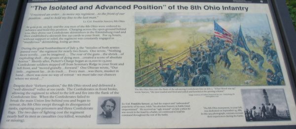 “THE ISOLATED AND ADVANCED POSITION” OF THE 8TH OHIO INFANTRY WAR MEMORIAL PANEL